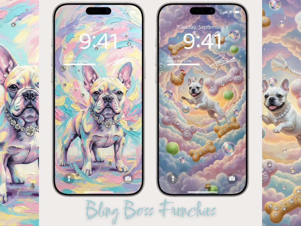 Bling Boss Frenchies 💎 🐾 (2-pack digital download) | iPhone Wallpaper