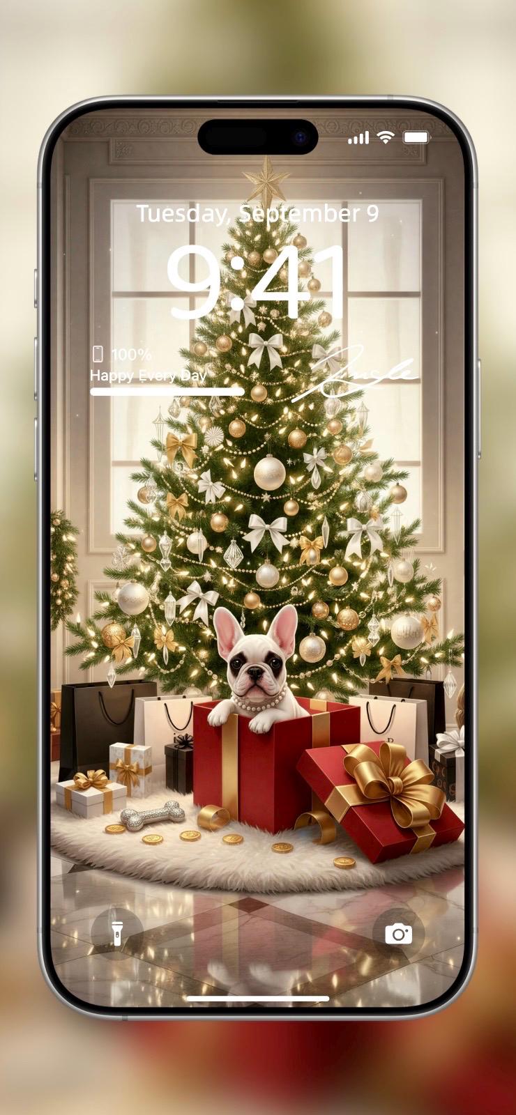 Frenchies Under the Mistletoe 🎄🐾 (2-pack digital download) | iPhone Wallpaper