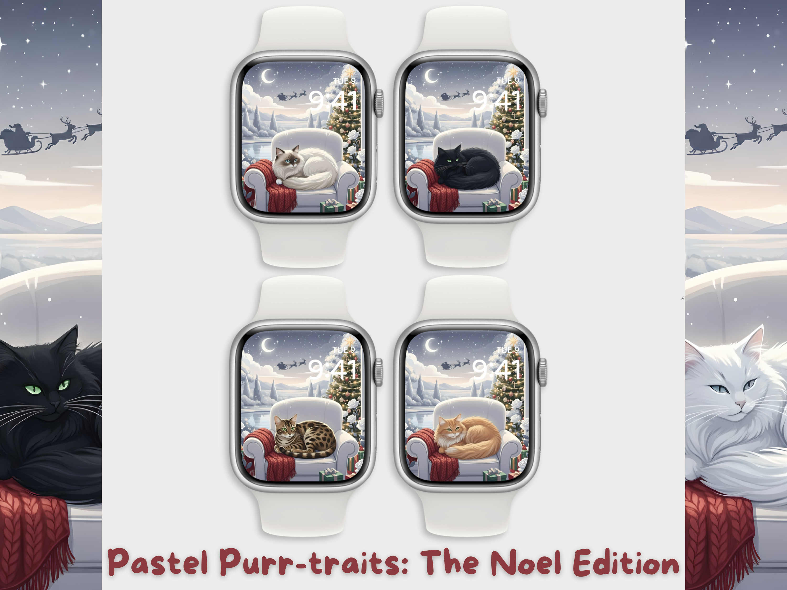 Pastel Purr-traits: The Noel Edition 🌙 🌲(5-pack digital download) Apple Watch Wallpaper