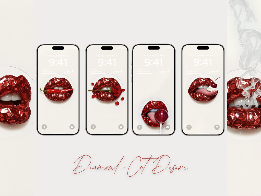 iPhone wallpaper with diamond-cut red gemstone lips 