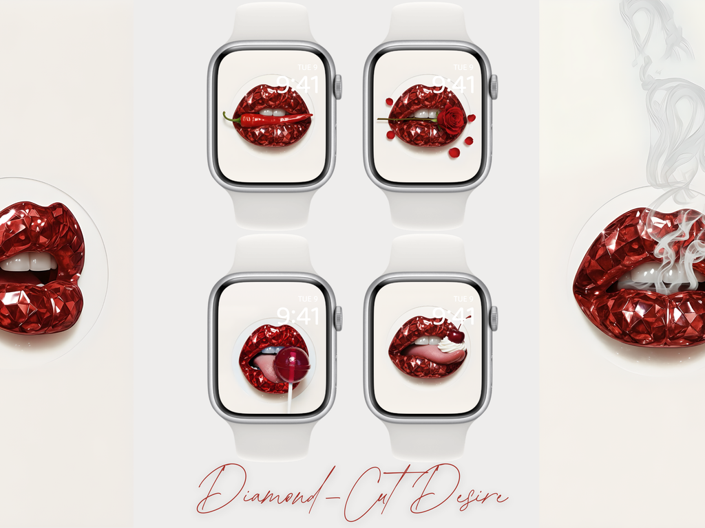 Apple Watch wallpaper with diamond-cut red gemstone lips