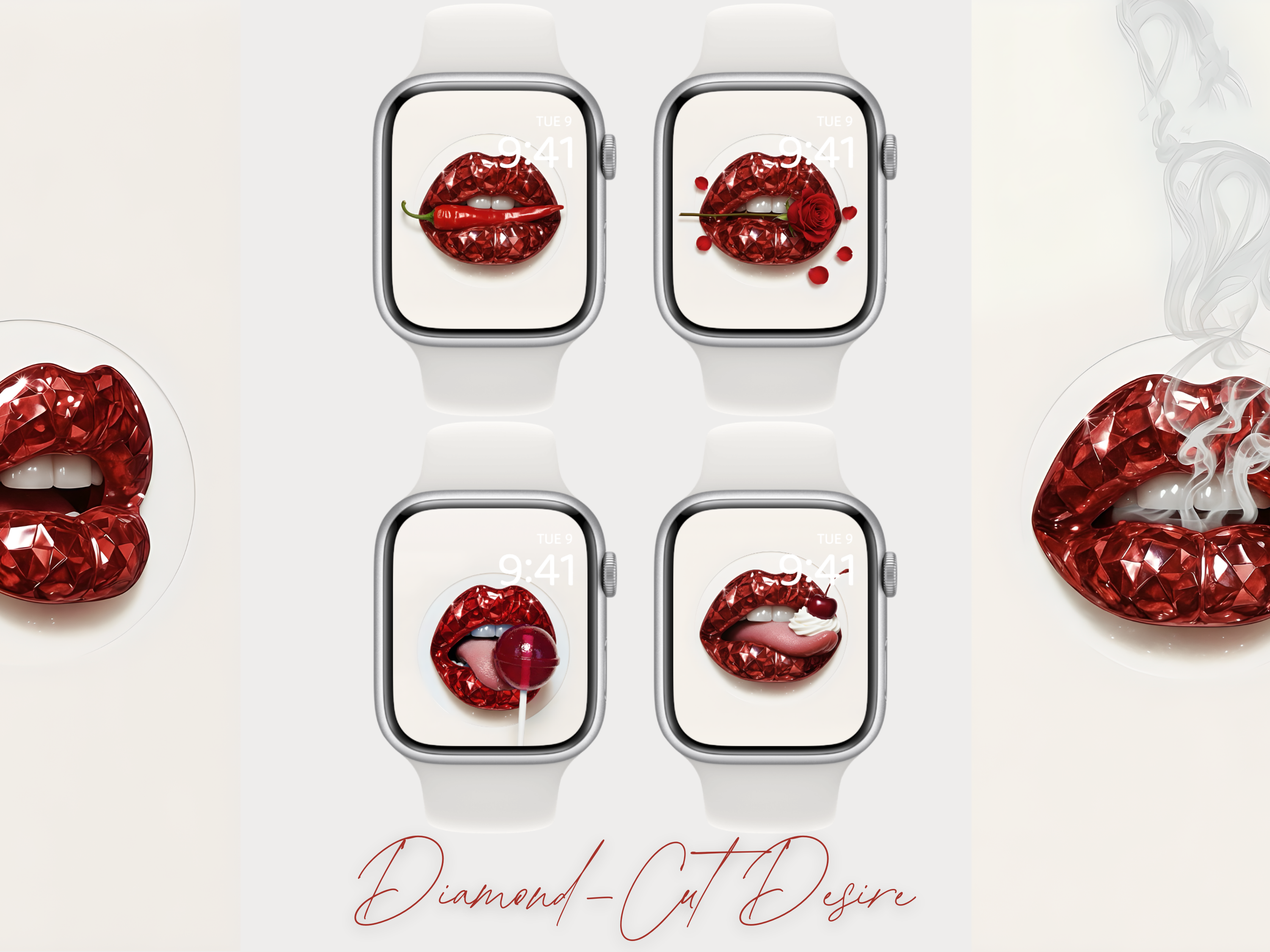 Apple Watch wallpaper with diamond-cut red gemstone lips