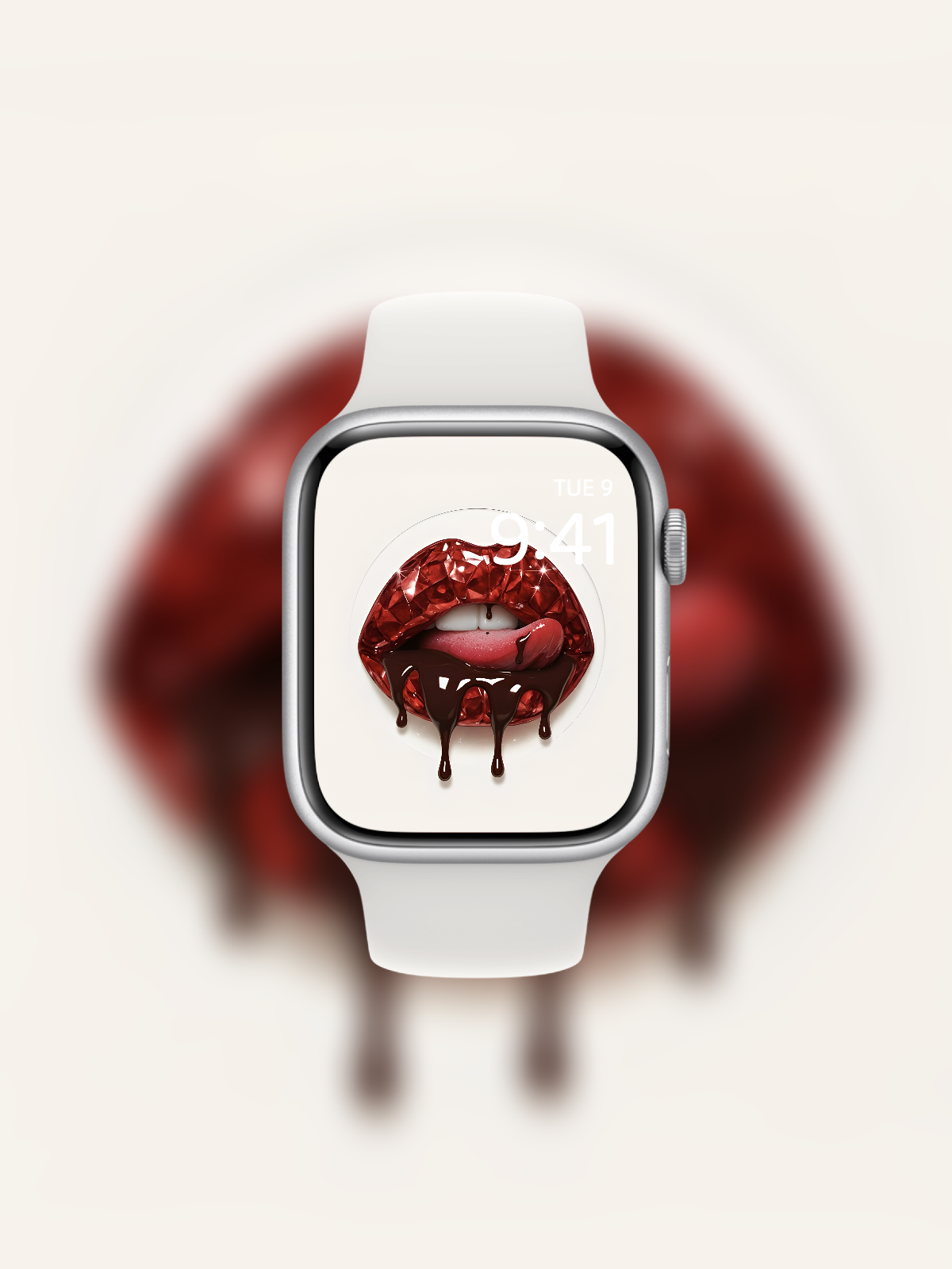 Apple Watch wallpaper with diamond-cut red gemstone lips and chocolate