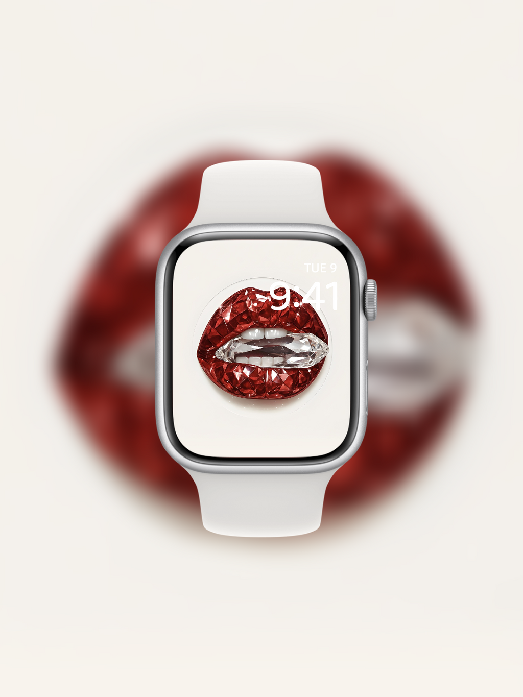 Apple Watch wallpaper with diamond-cut red gemstone lips and cyrstal