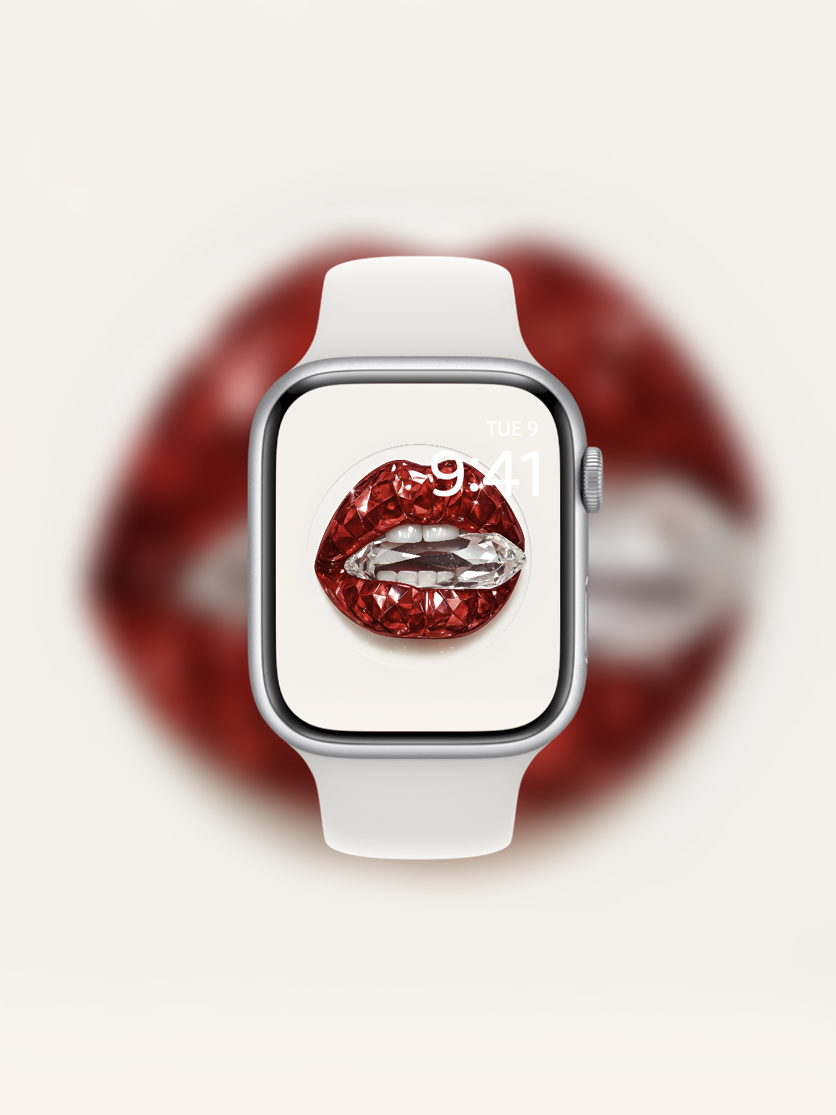 Apple Watch wallpaper with diamond-cut red gemstone lips and cyrstal