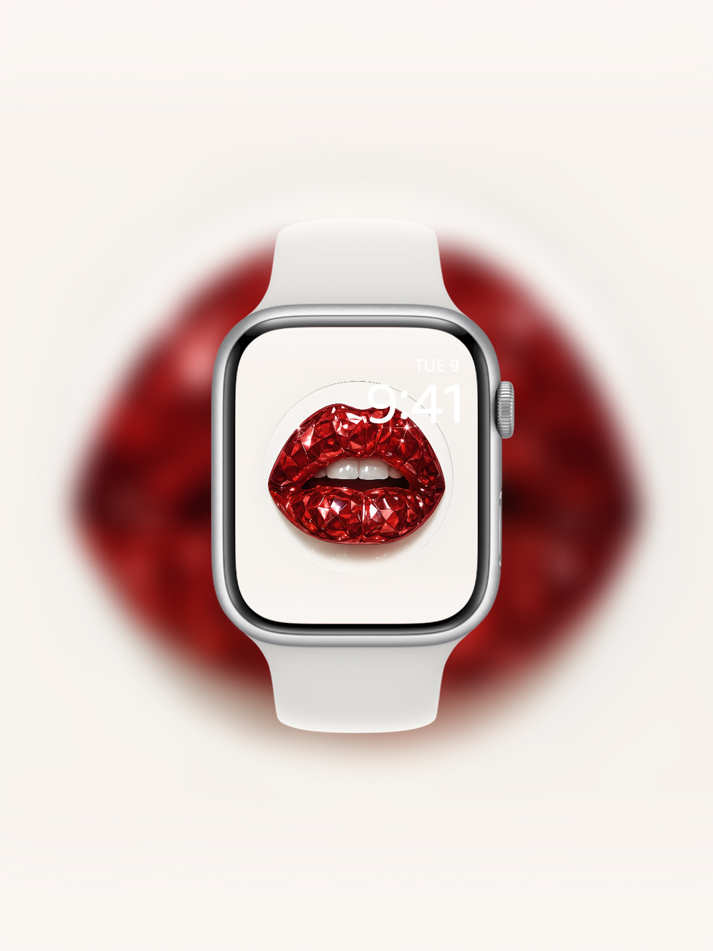 Apple Watch wallpaper with diamond-cut red gemstone lips 