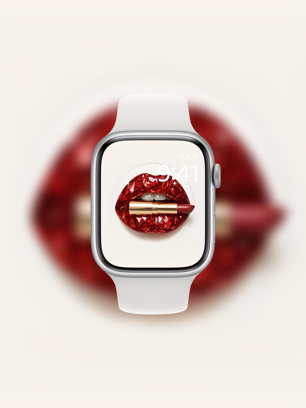Apple Watch wallpaper with diamond-cut red gemstone lips and lipstick