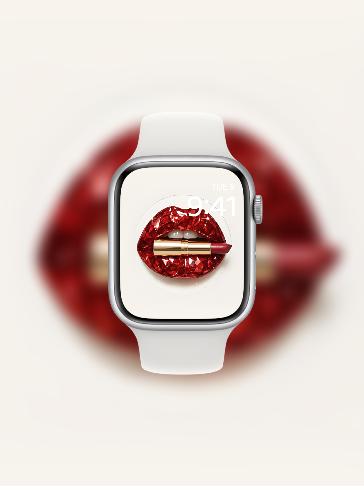 Apple Watch wallpaper with diamond-cut red gemstone lips and lipstick