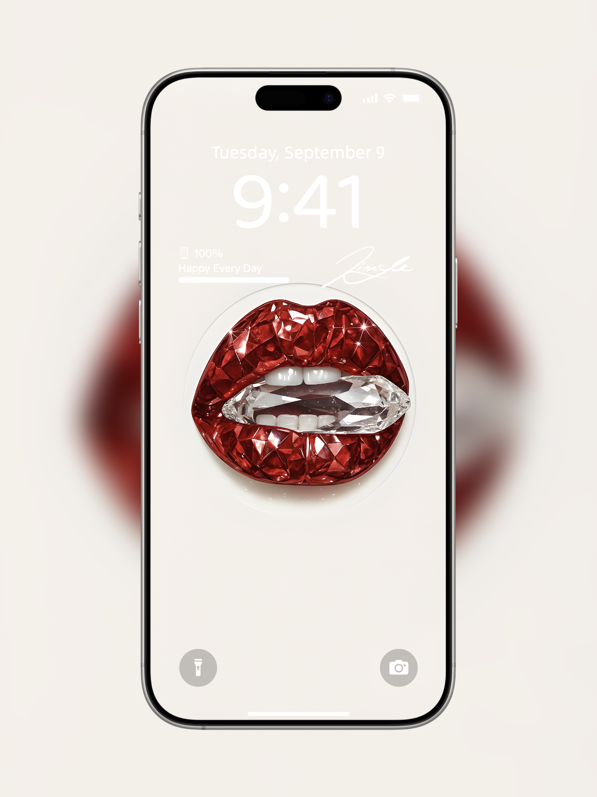 iPhone wallpaper with diamond-cut red gemstone lips and crystal