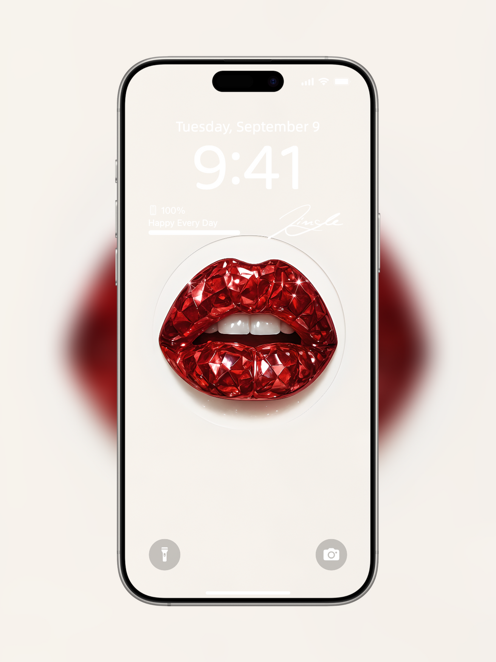 iPhone wallpaper with diamond-cut red gemstone lips