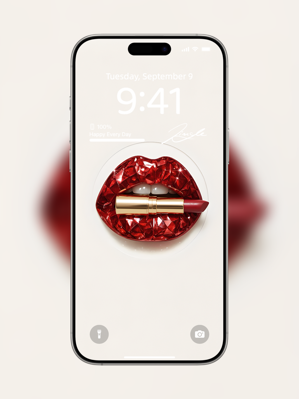 iPhone wallpaper with diamond-cut red gemstone lips and lipstick