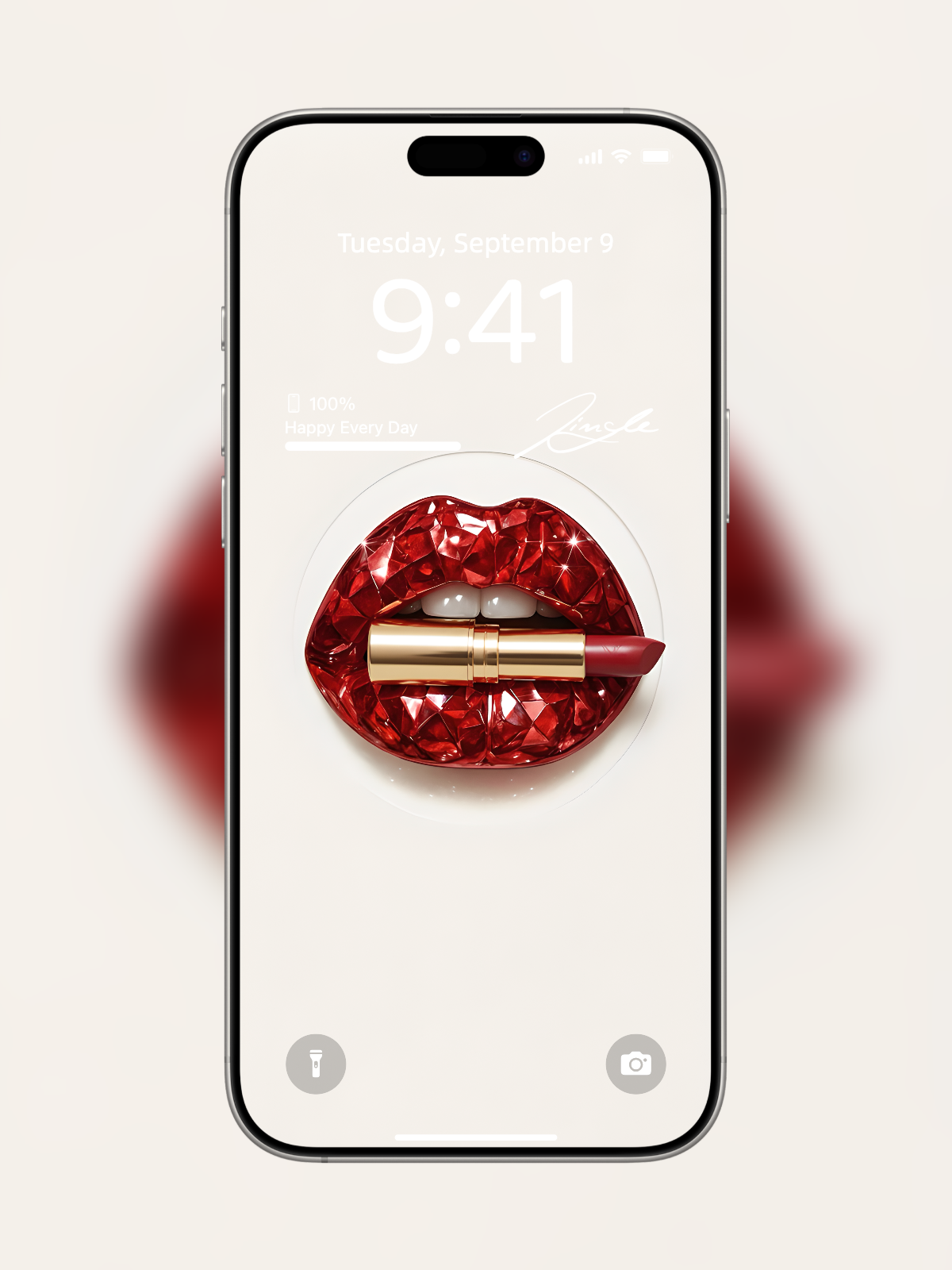 iPhone wallpaper with diamond-cut red gemstone lips and lipstick