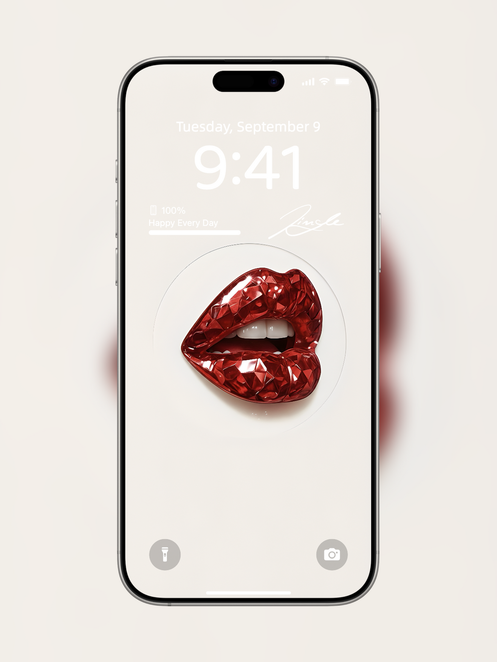 iPhone wallpaper with diamond-cut red gemstone lips and pout