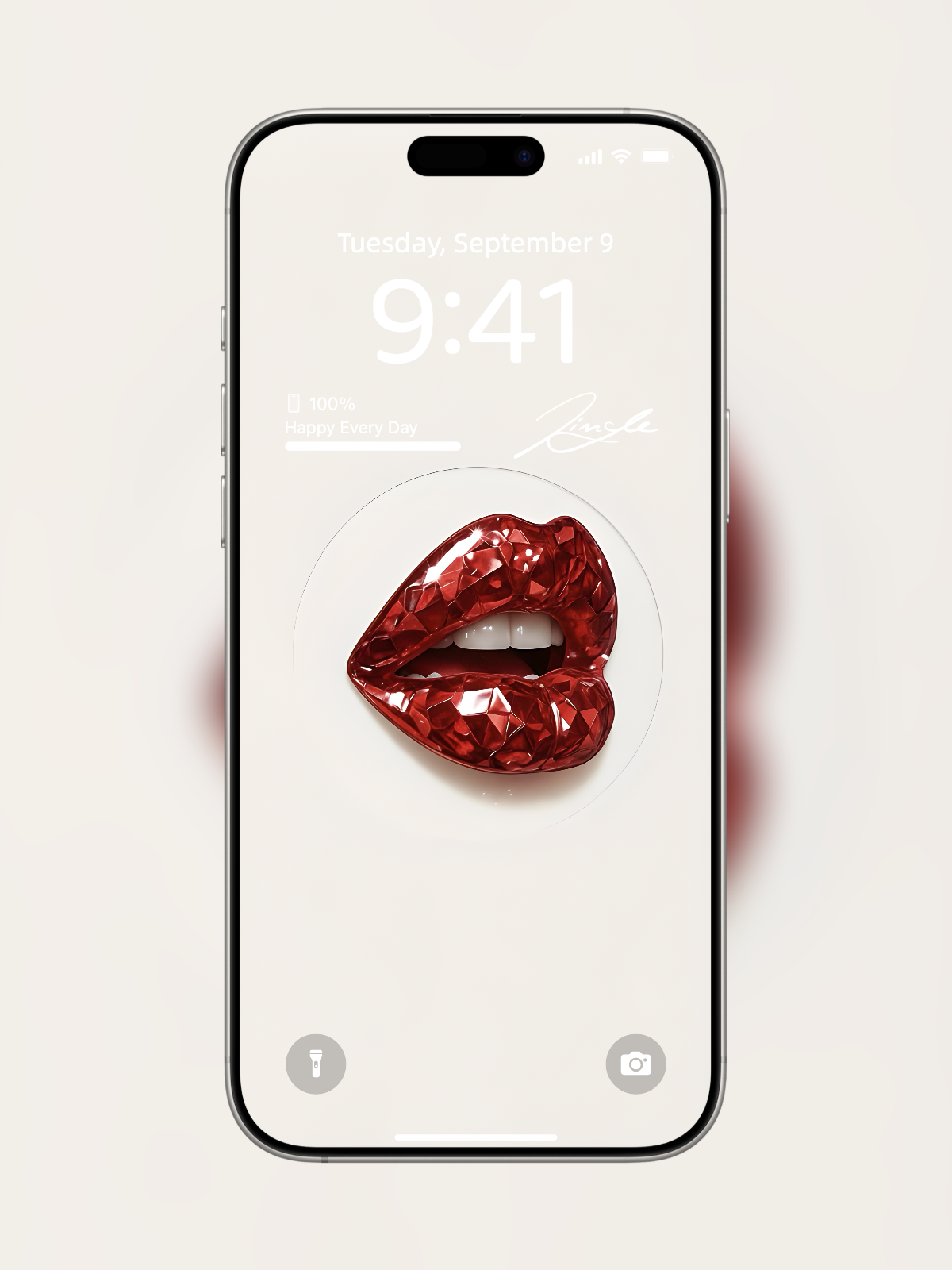 iPhone wallpaper with diamond-cut red gemstone lips and pout
