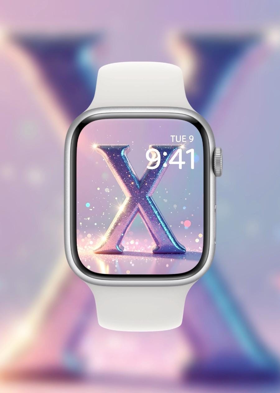 Smartwatches with colorful display backgrounds and 'Dream Dusted' branding. Apple watch face glitter