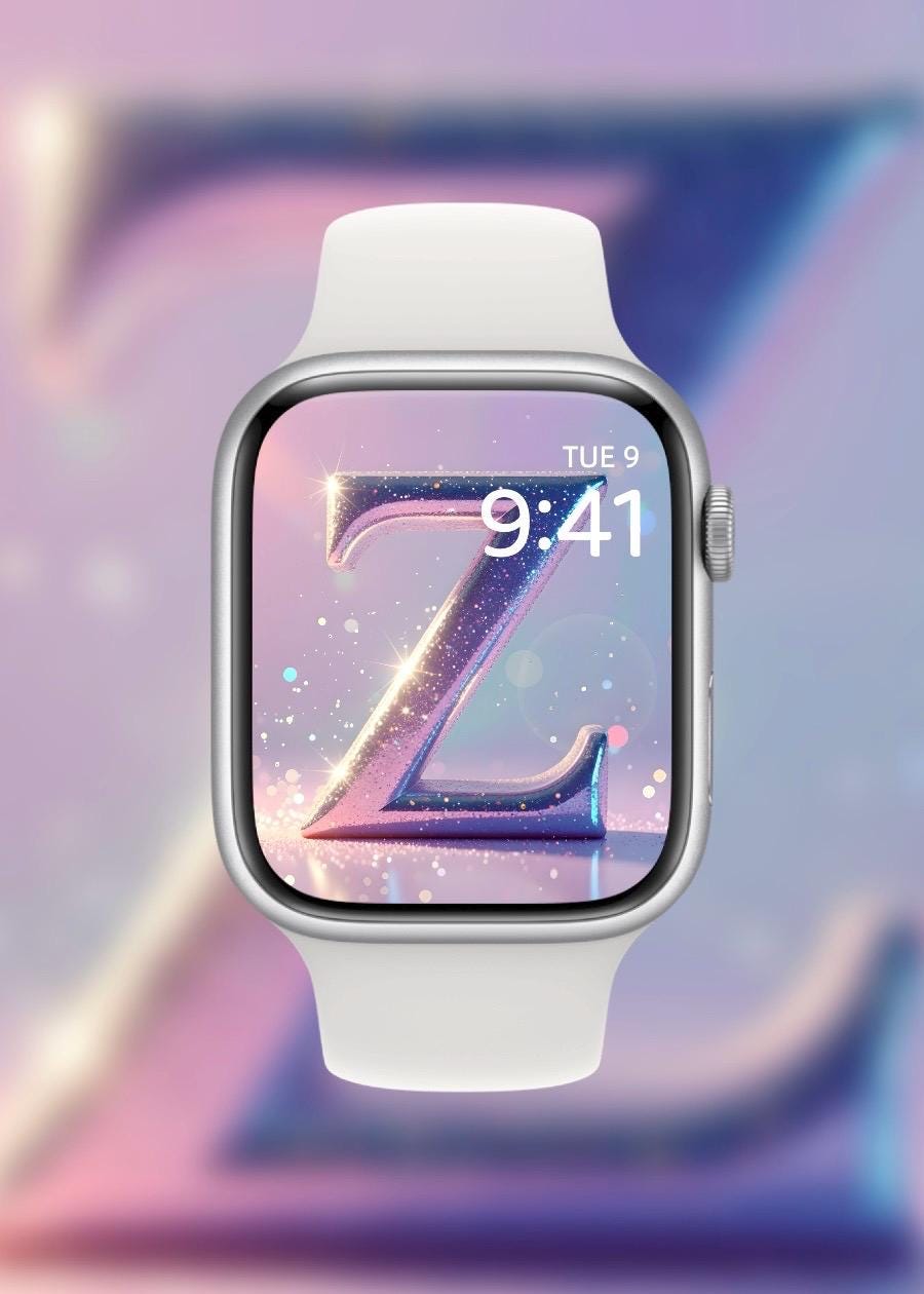 Smartwatches with colorful display backgrounds and 'Dream Dusted' branding. Apple watch face glitter