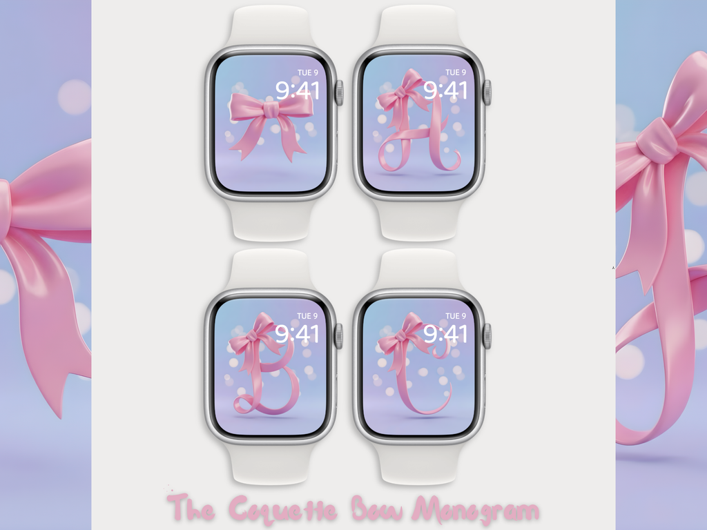 The Coquette Bow Monogram Custom Set 💖 🎀 (2-pack digital download) Apple Watch Wallpaper