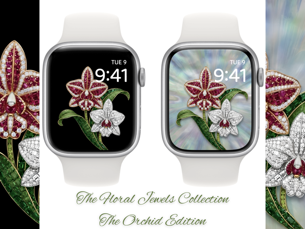 Floral Jewels Collection · The Orchid Edition (Apple Watch – Noir Set) Elite Digital Jewellery Screen Styling Set