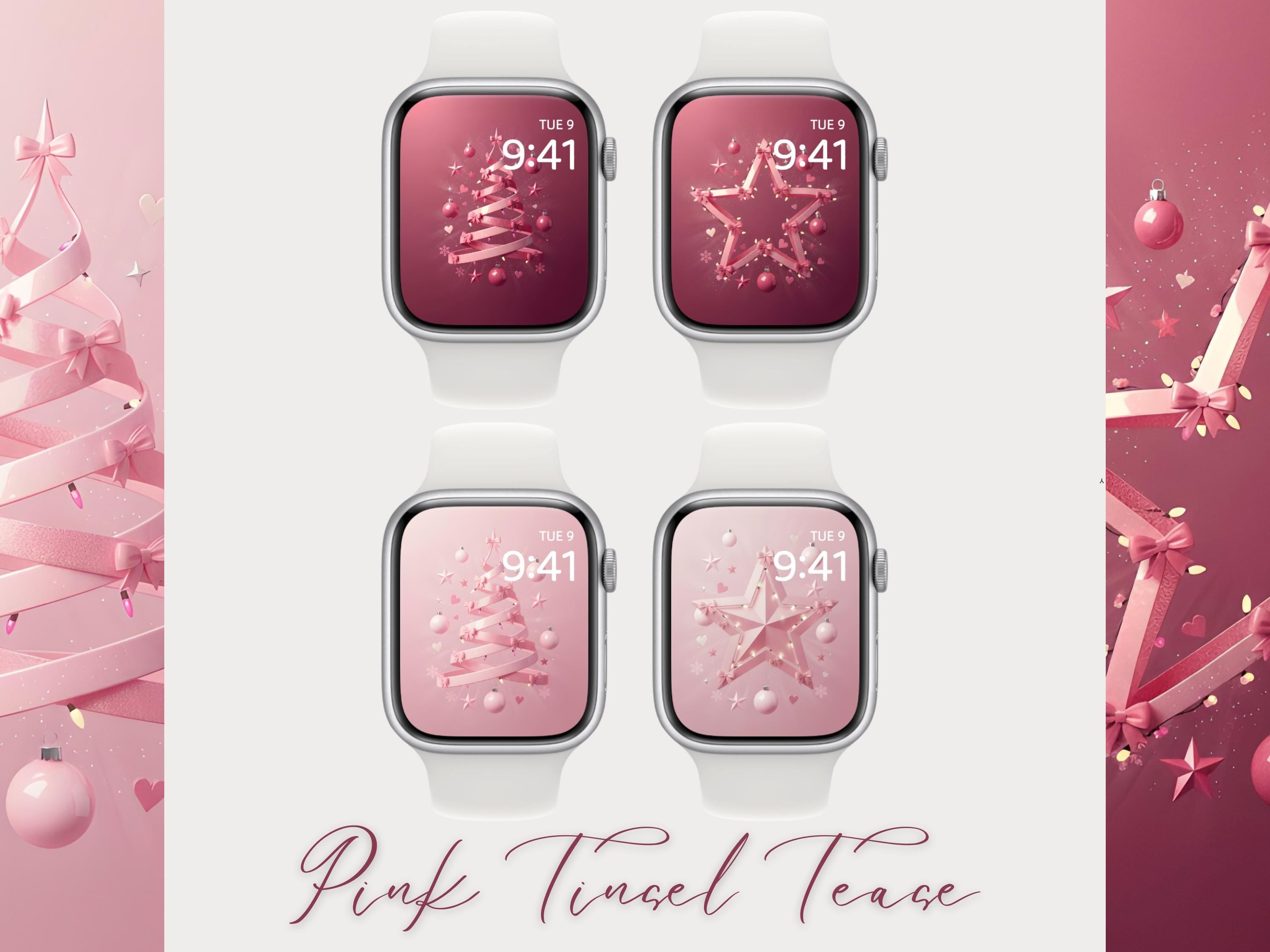 Pink Tinsel Tease ✨🎀 (4-pack digital download) | Apple Watch Wallpaper