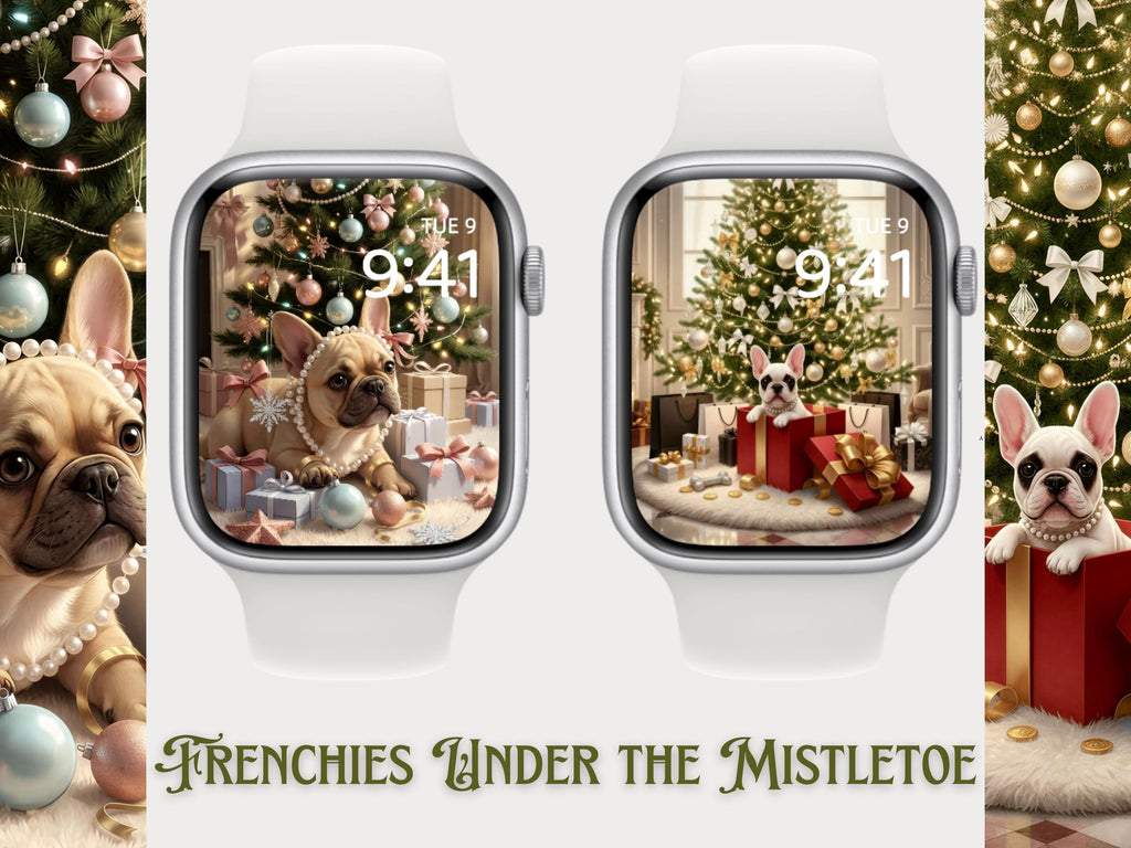 Frenchies Under the Mistletoe 🎄🐾 (2-pack digital download) | Apple Watch Wallpaper